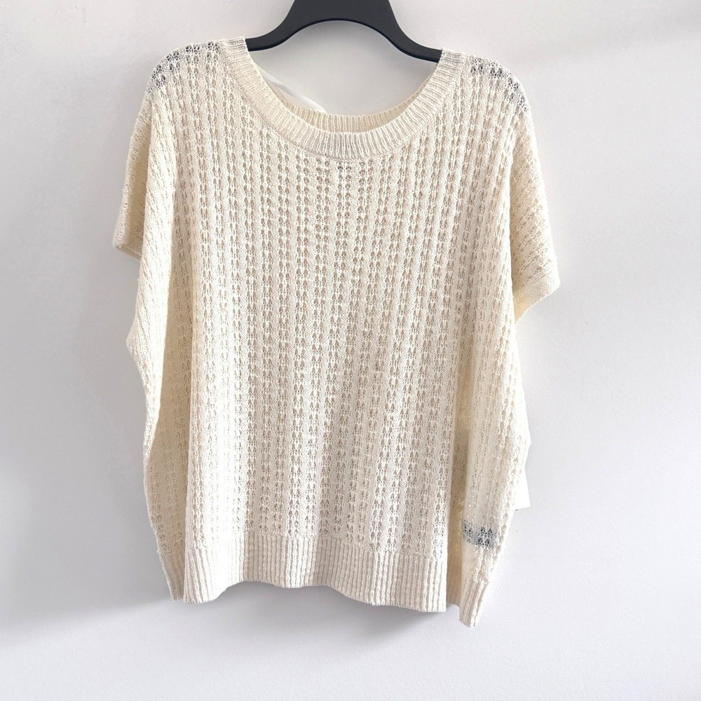 I.N. Studio Sleeveless Sweater Knit Women Size L Cream Pointelle Boho